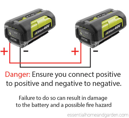 photo showing how to connect a Ryobi battery
