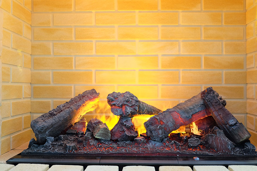 electric fireplace with fake logs