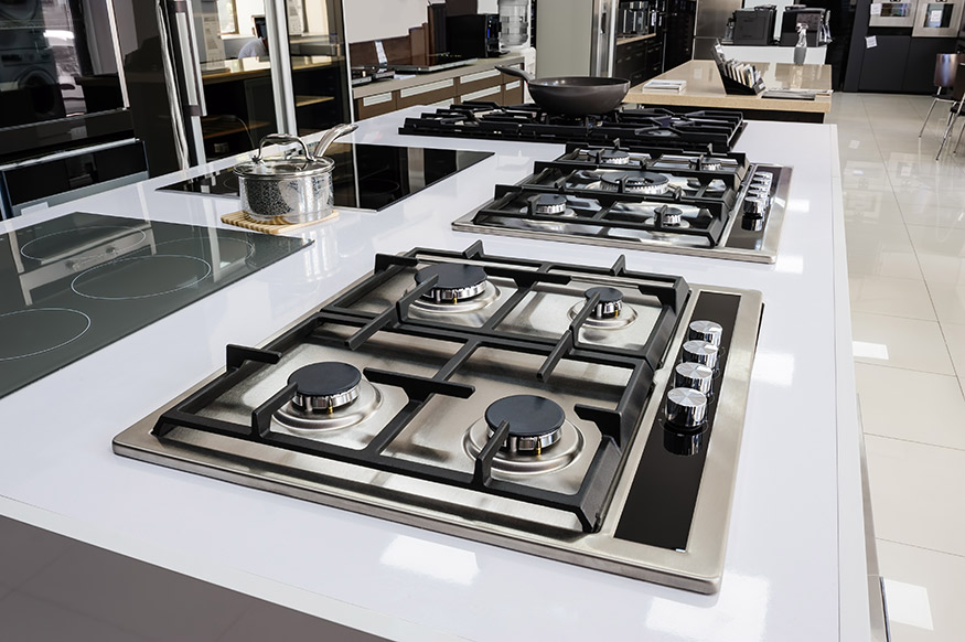 choosing a cooktop at a store