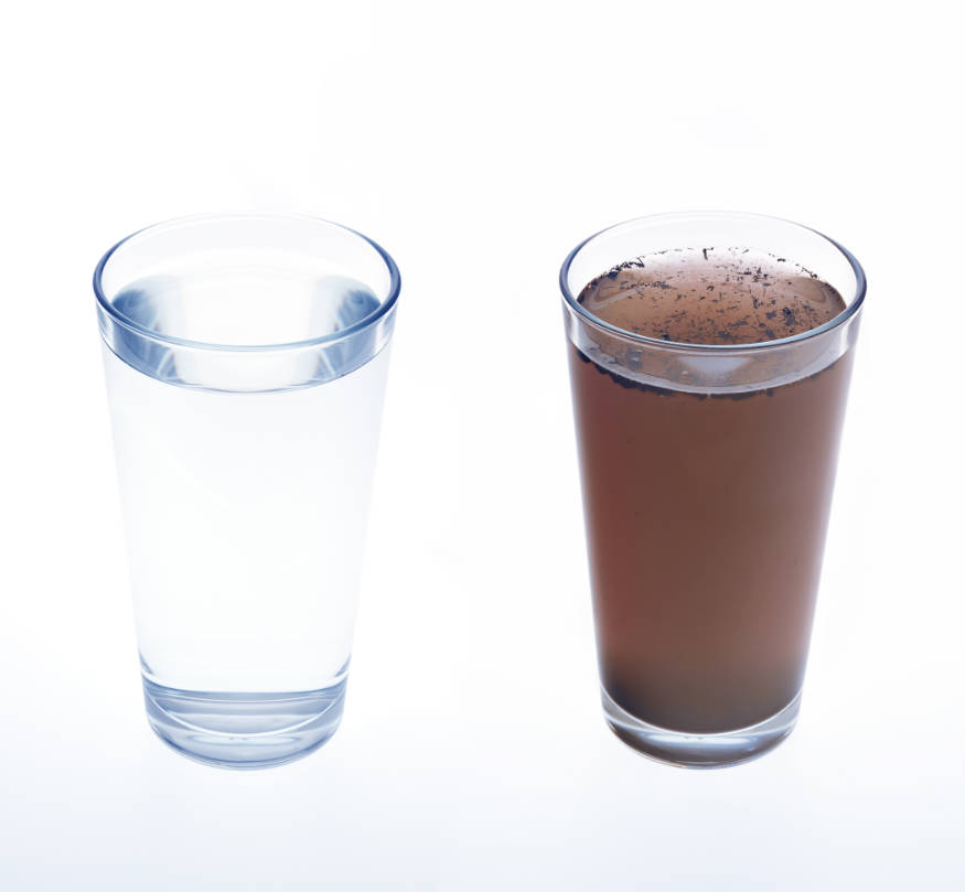 dirty and clean water in drinking glass