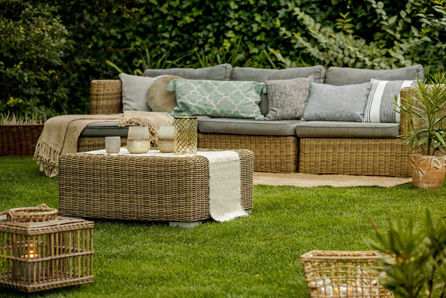 wicker rattan furniture in the back yard