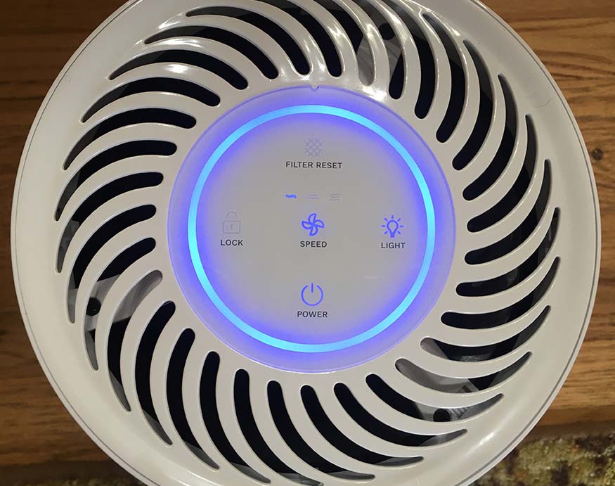 h0melabs purely awesome true hepa filter air purifier with nightlight on
