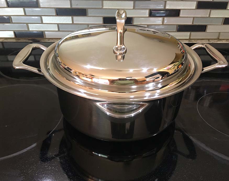 picture of 360 Cookware pot on an induction stovetop