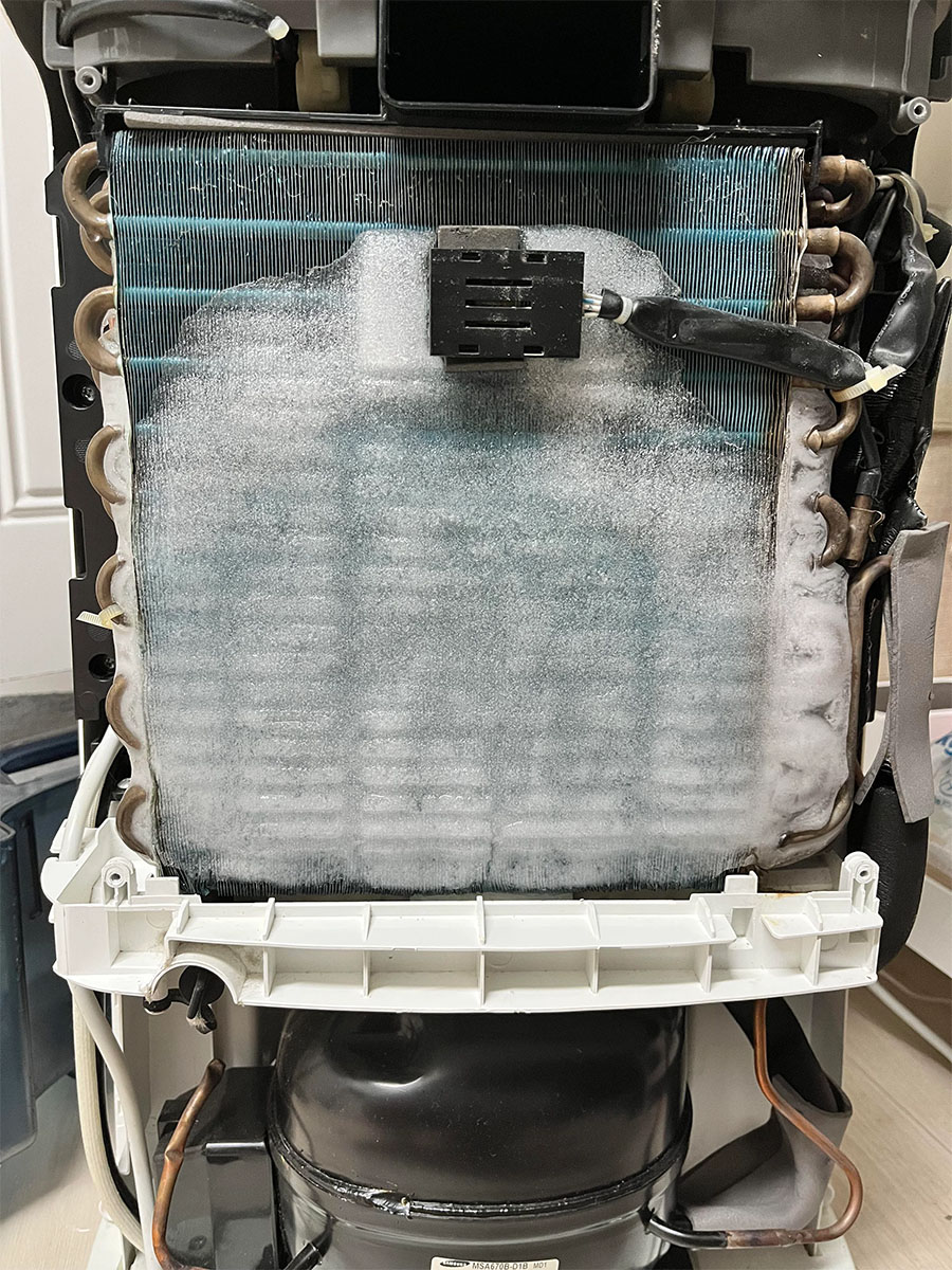 dehumidifier coils covered in ice