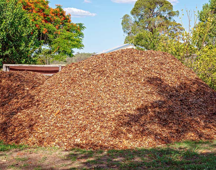 a pile of wood chips for mulching