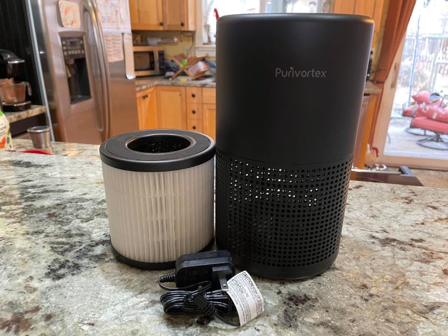 Purivortex AC201B purifier and its filter on a table