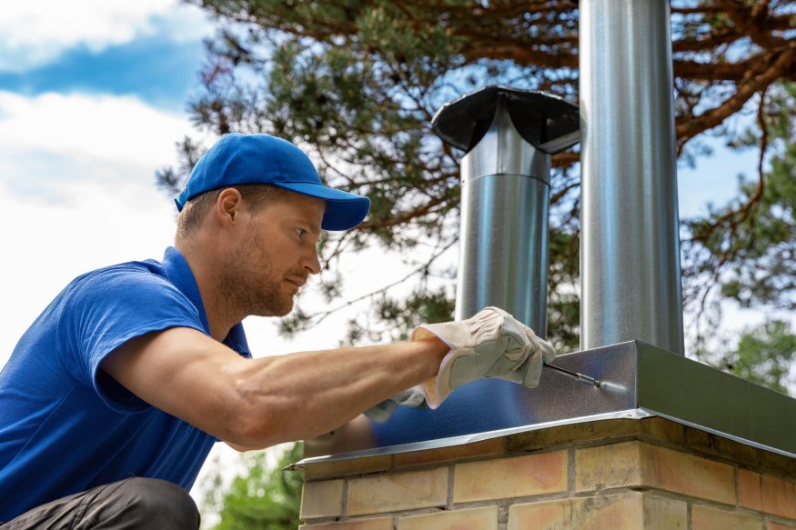 a person inspecting the flue