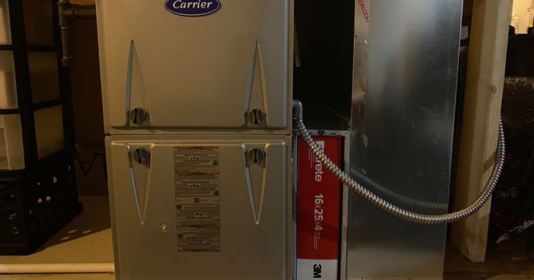 A furnace with a 3M furnace filter installed