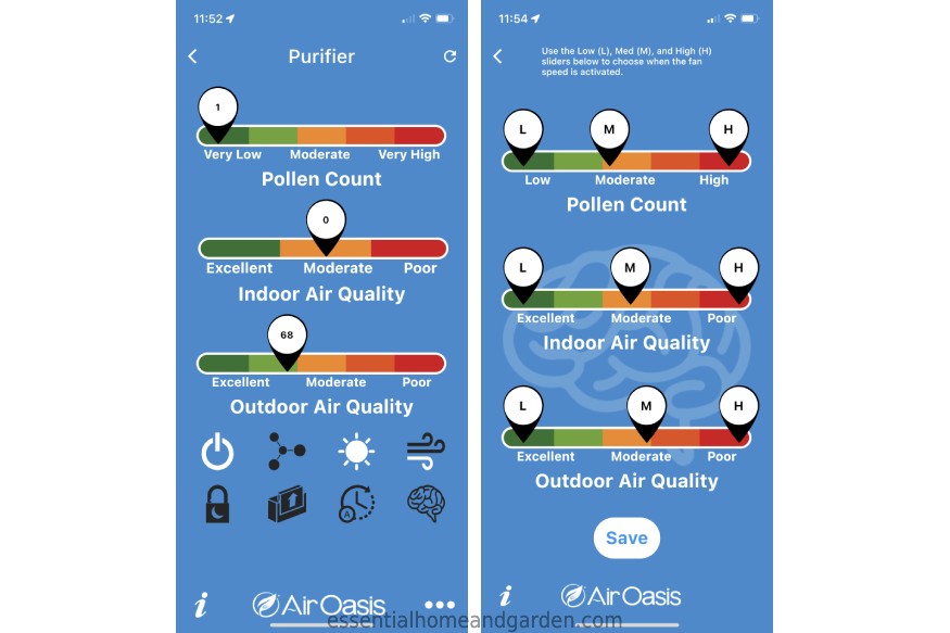 Smartphone app of AirOasis iAdaptAir Air purifier