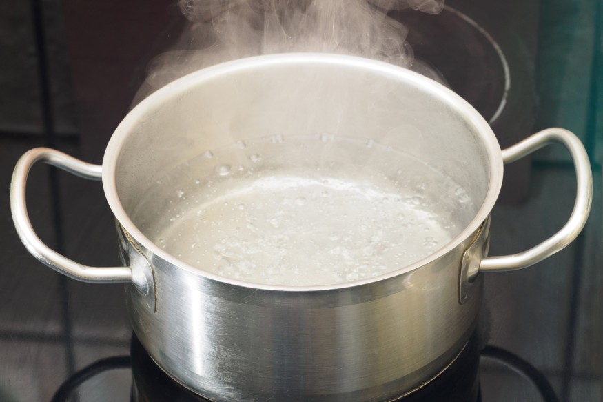 stainless steel pan boiling water on the stove