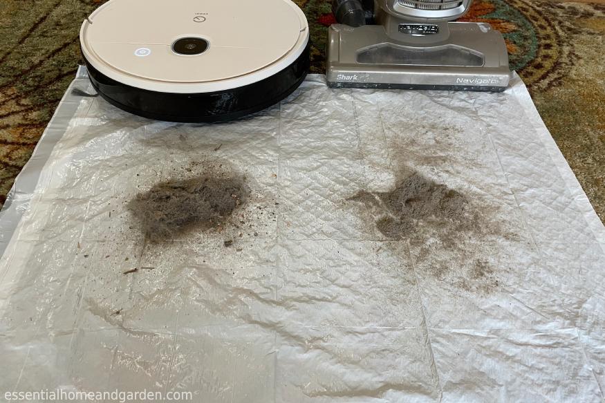 dust pulled from Shark plug-in vacuum versus Yeedi Vac Robot Vacuum