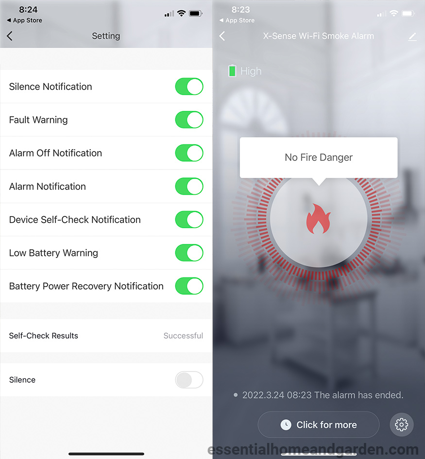 screenshot of X-Sense XS01-WT Wi-Fi Smoke Detector’s app
