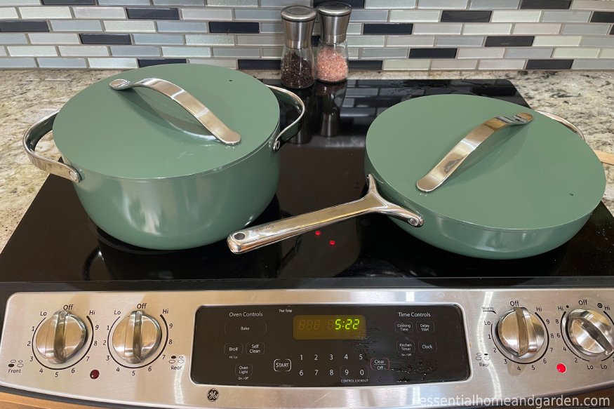 Caraway dutch oven and pan on an induction stove