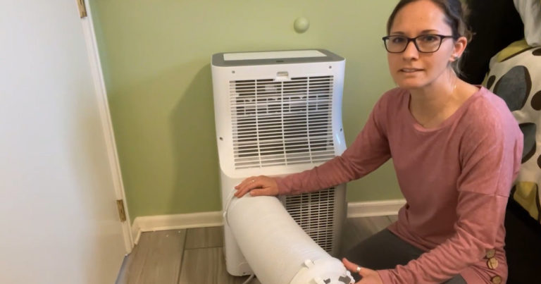 sara from essential home and garden with a single hose portable air conditioner