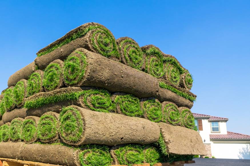 pile of sod on a truck