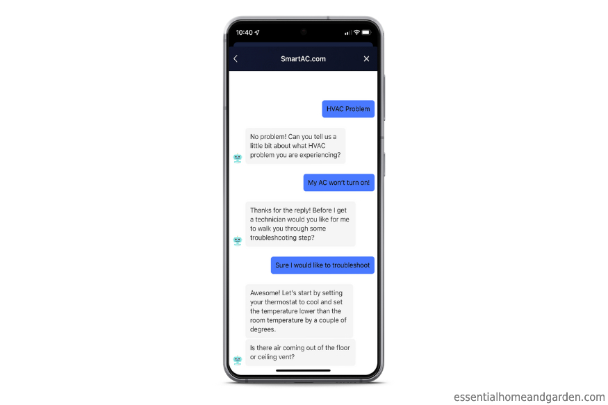 SmartAC live chat support from the app