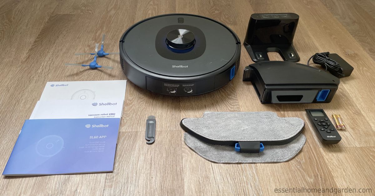 Shellbot SL60 robotic vacuum and box contents