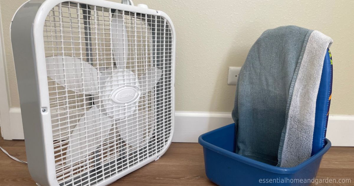 picture of a DIY wick humidifier featuring a fan and shirt