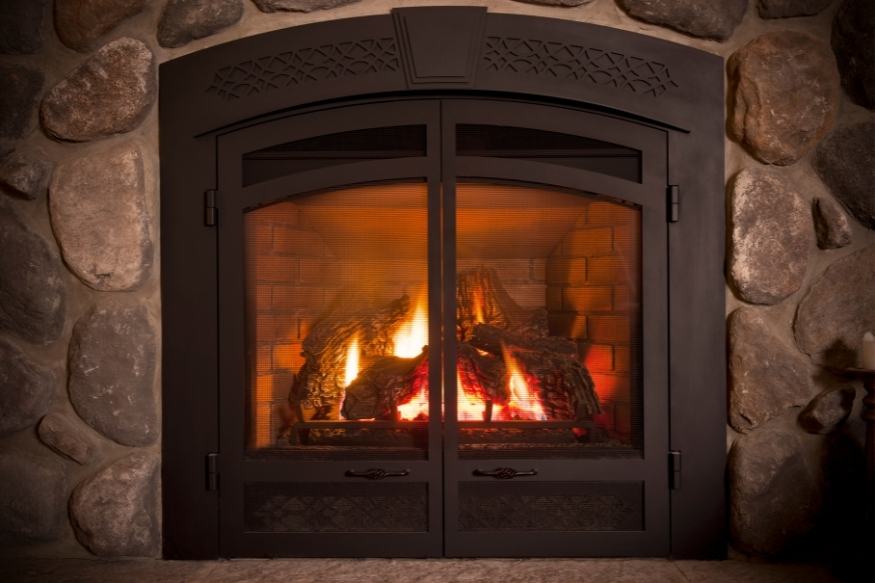 Photo of a gas fireplace. 