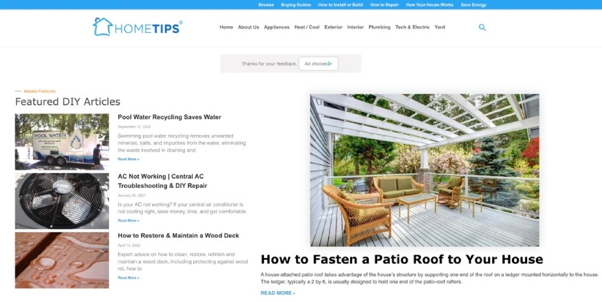 picture showing Home Tips' website. 