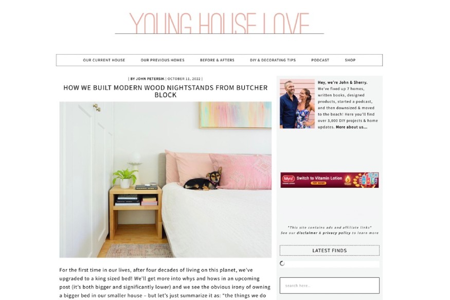 photo showing the website of Young House Love, a well-known home improvement blog.