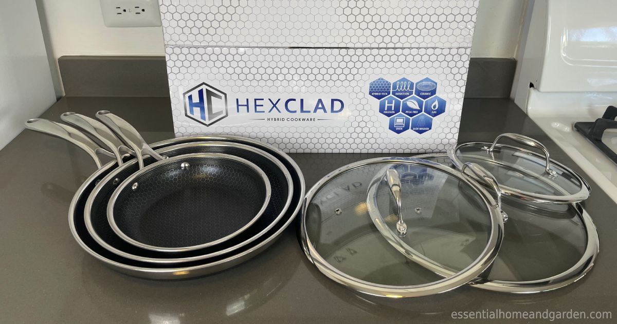 HexClad cookware set with box on the kitchen countertop