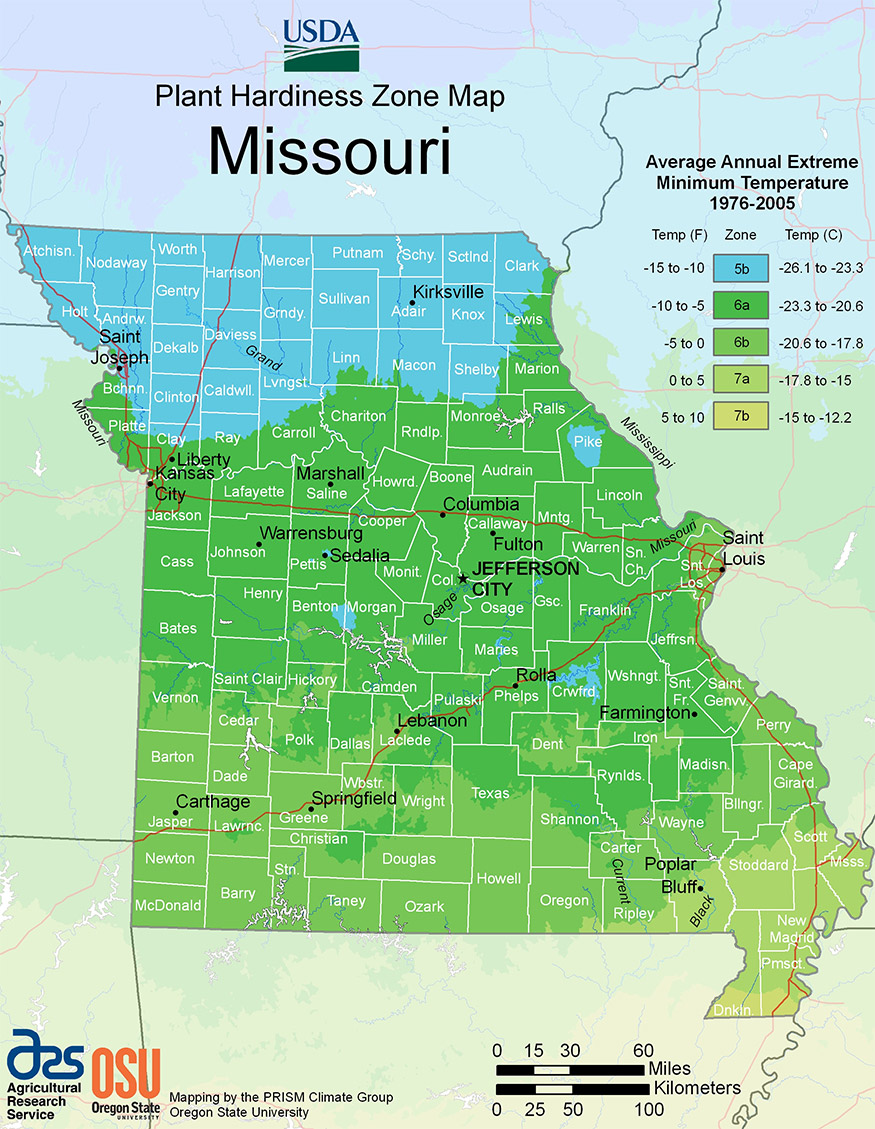 Missouri USDA hardiness zone map