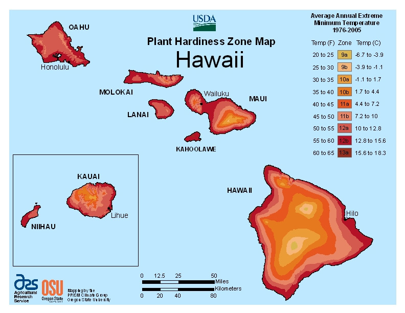 hawaii USDA hardiness zone map