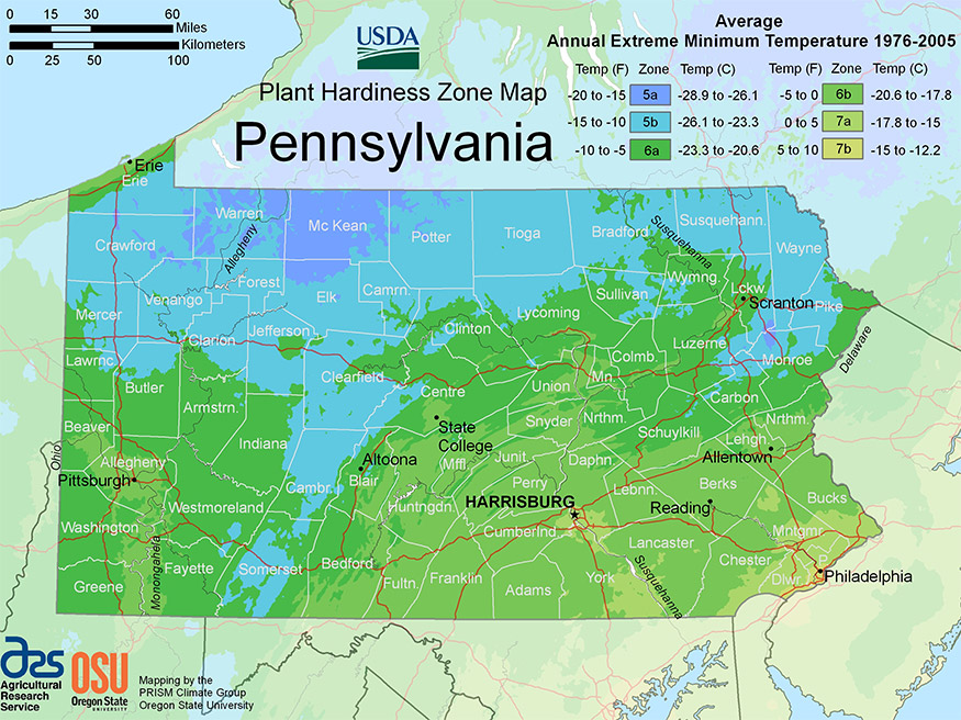 Pennsylvania USDA plant hardiness map