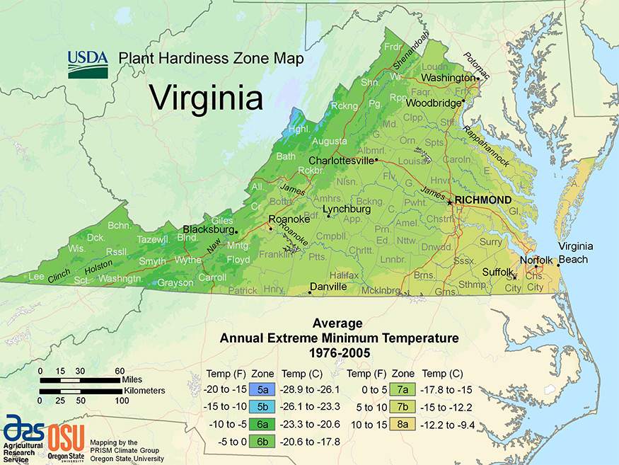 virginia USDA hardiness zone map