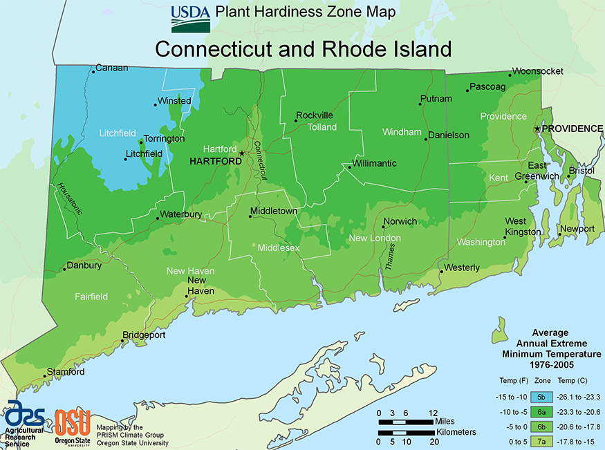Connecticut USDA hardiness zone map