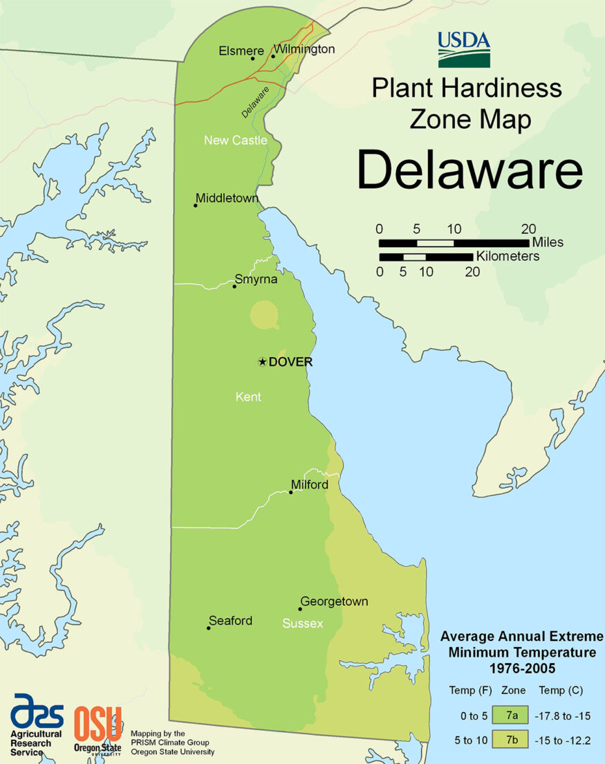 Delaware USDA hardiness zone map