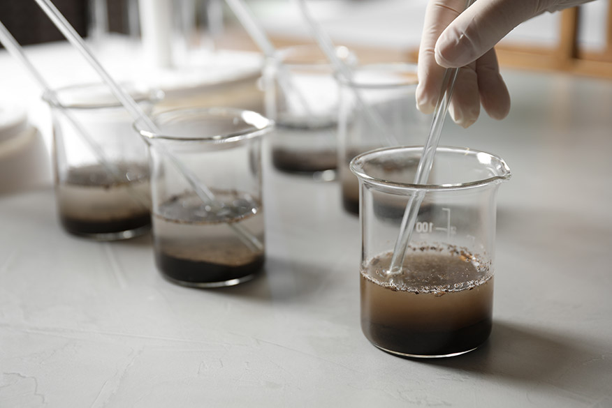 Scientist preparing lawn soil extract for test