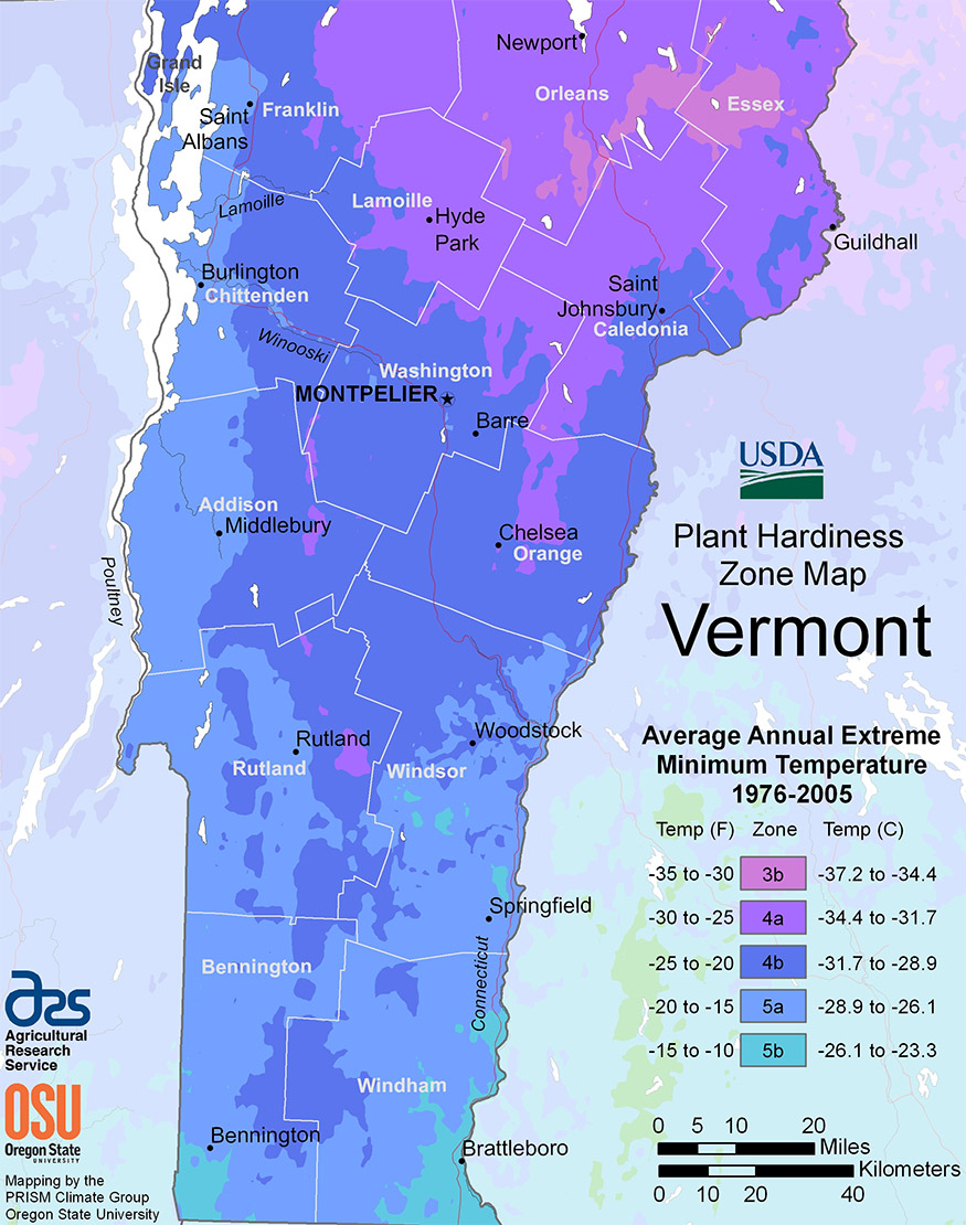 Vermont USDA hardiness zone map