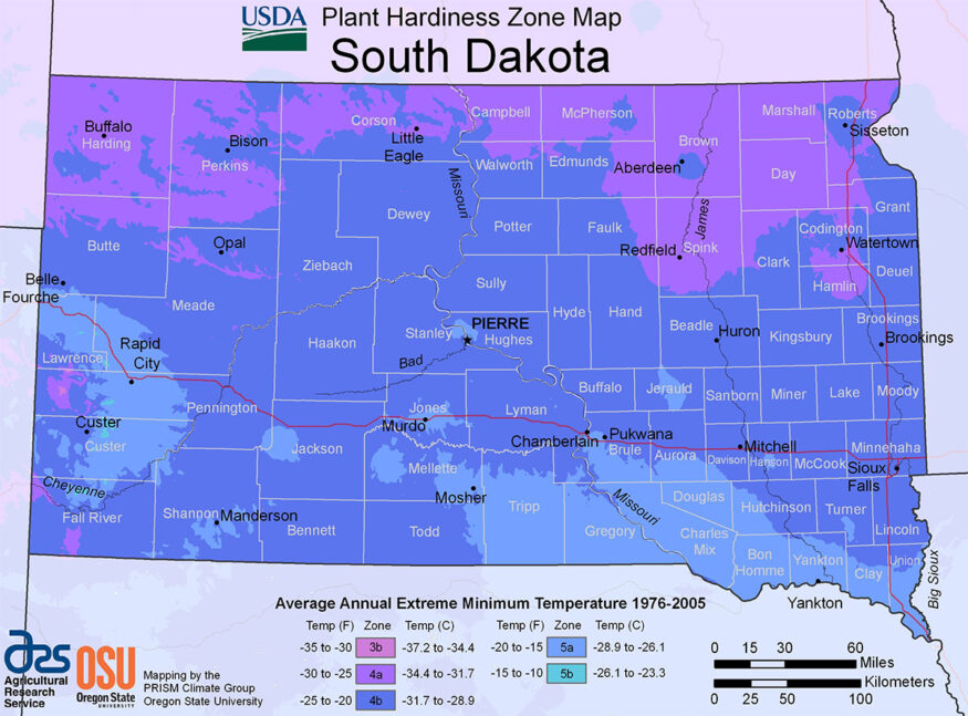 south dakota USDA hardiness zone map