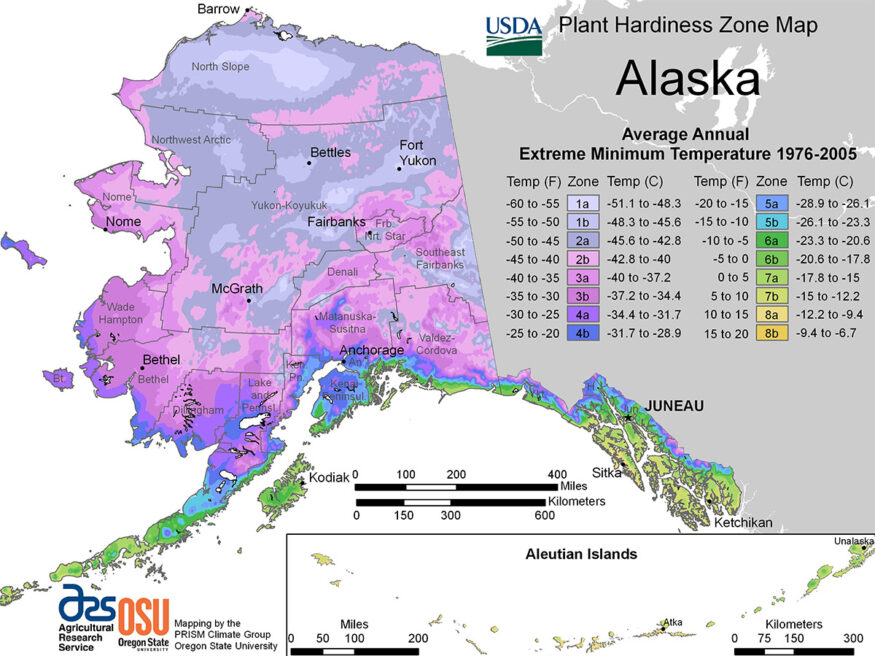 Alaska USDA hardiness zone map