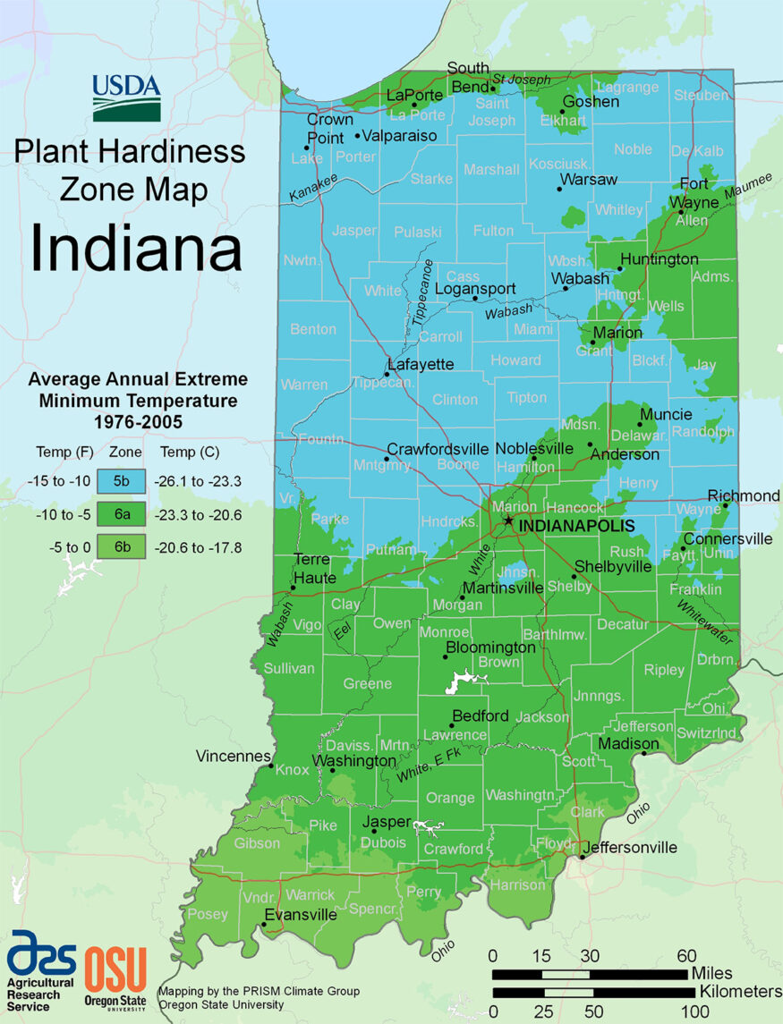 Indiana USDA hardiness zone map
