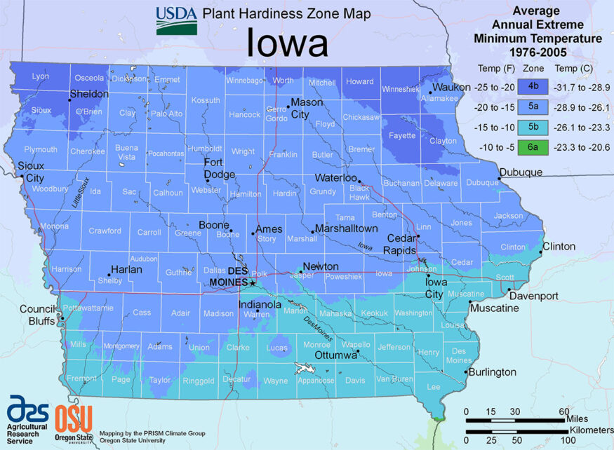 iowa USDA hardiness zone map