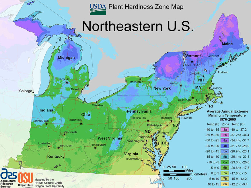 Massachusetts USDA hardiness zone map