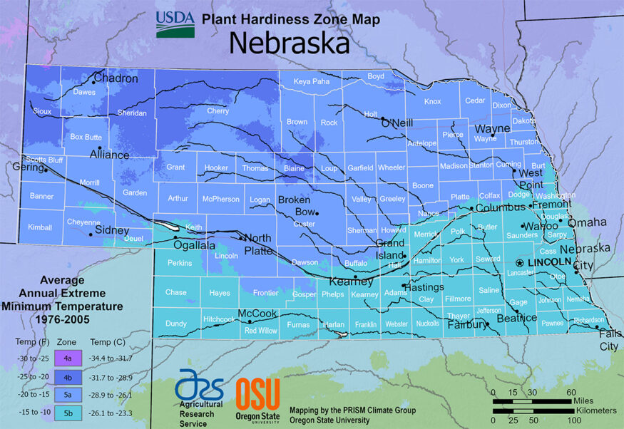 Nebraska USDA hardiness zone map
