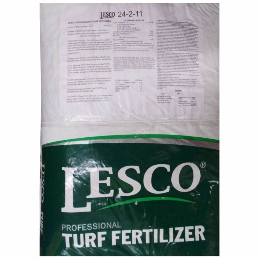 A bag of lesco professional turf fertilizer.
