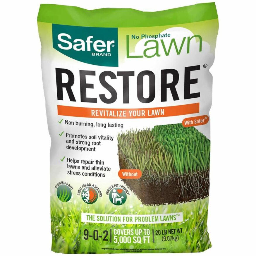 A bag of safer lawn restore.