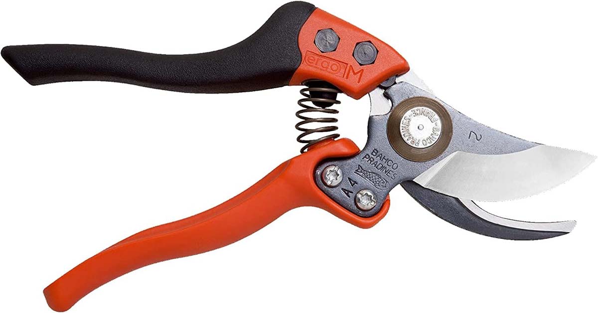 A pair of pruning shears on a white background.