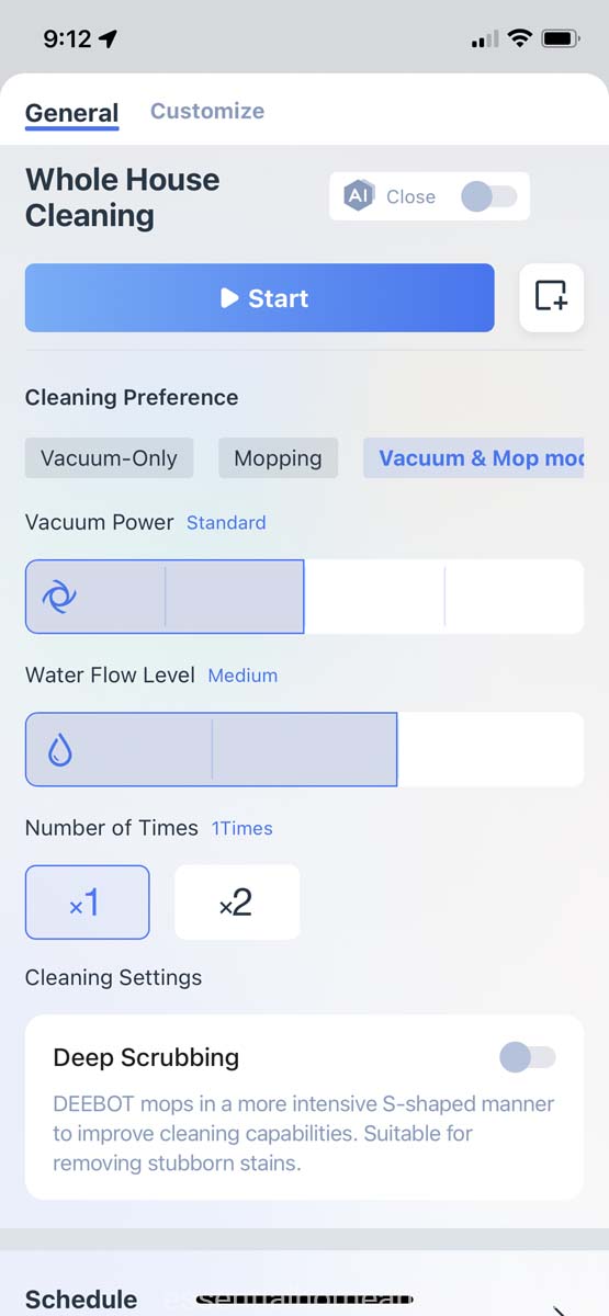 A screenshot of the ecovacs home app