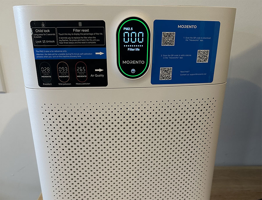 Front panel of morento smart air purifier
