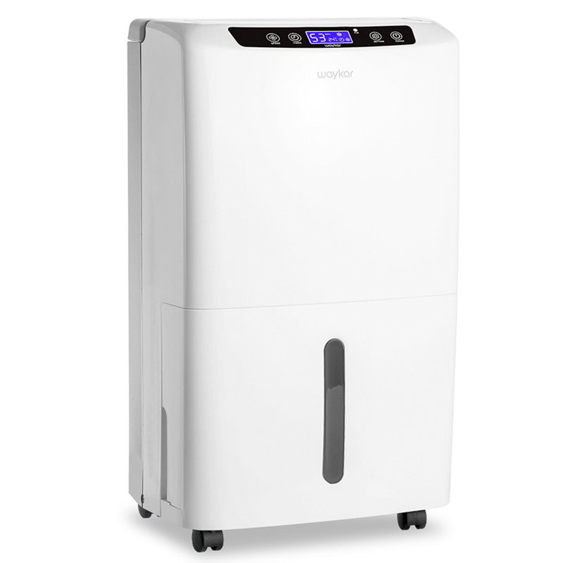 Waykar PD160B 34 pint dehumidifier with digital humidity display and castor wheels