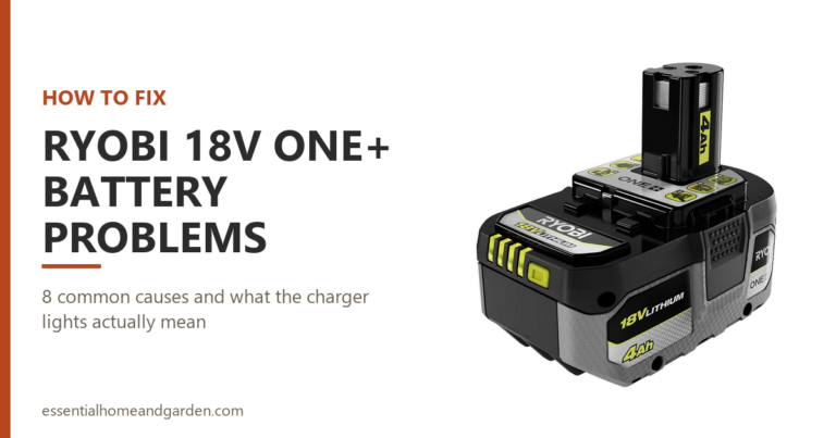 RYOBI 18V ONE+ 4Ah lithium battery pack beside the words Ryobi 18V ONE+ battery problems