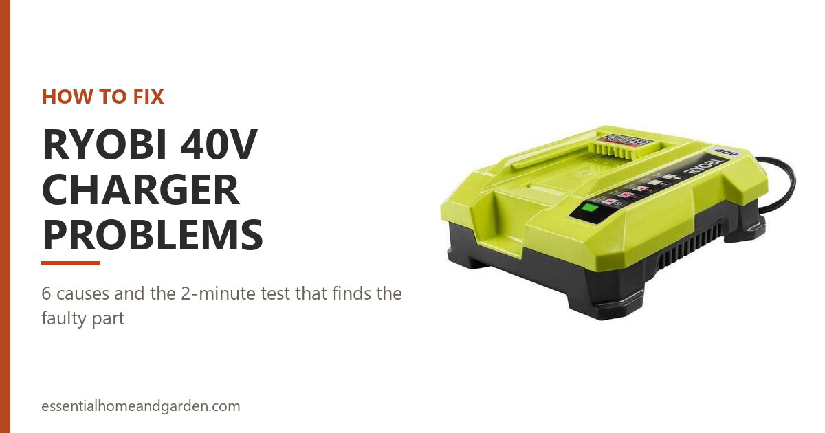 RYOBI 40V lithium-ion rapid charger, used to illustrate a guide to 6 common Ryobi 40V charger problems and how to fix them