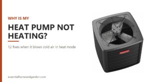 Why is my heat pump not heating? 12 fixes, shown beside a Goodman heat pump outdoor unit