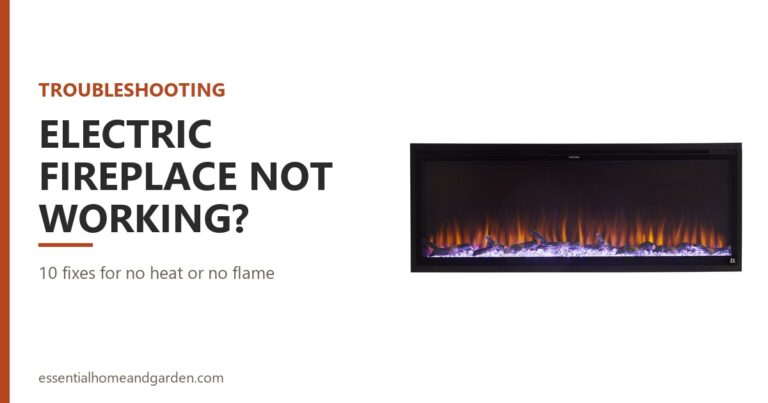 Electric fireplace not working troubleshooting guide, shown beside a Touchstone Sideline Elite electric fireplace